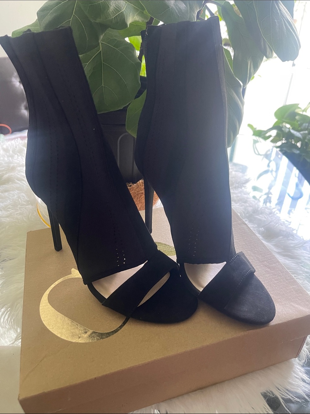 Black High-Heel Ankle Bootie Sandals - Women